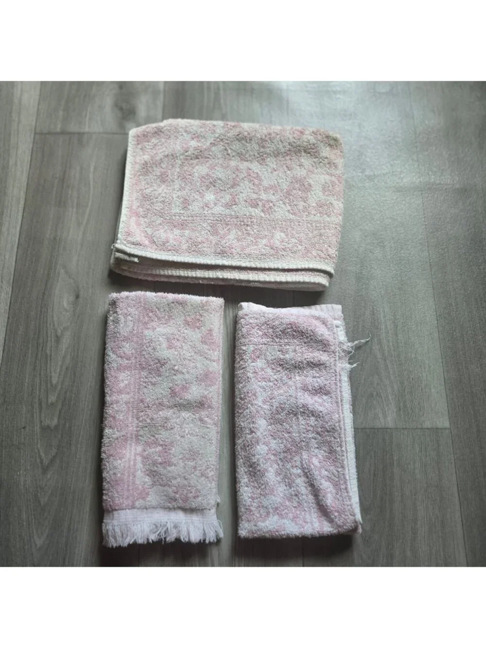 Cannon Pink & White Floral Jacquard Towel Set - 3 Pieces - 23x38 16x21 16x22 